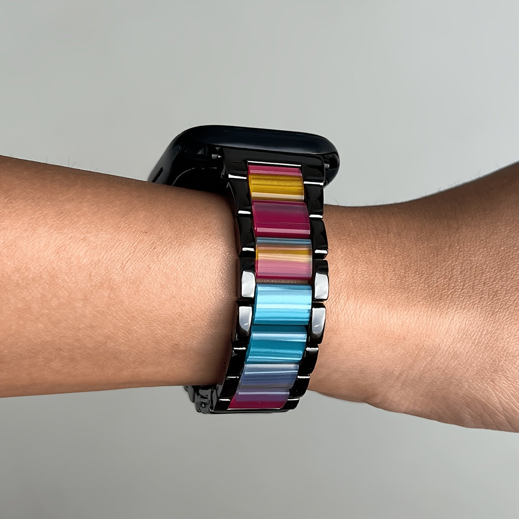 Apple Watch Band 42 44 45 46 49mm Women Stainless Steel Resin Metal Replacement Strap Starlight Rainbow for iWatch Series 11 10 9 8 7 6 5 4 3 SE Ultra Work Office Fitness Party
