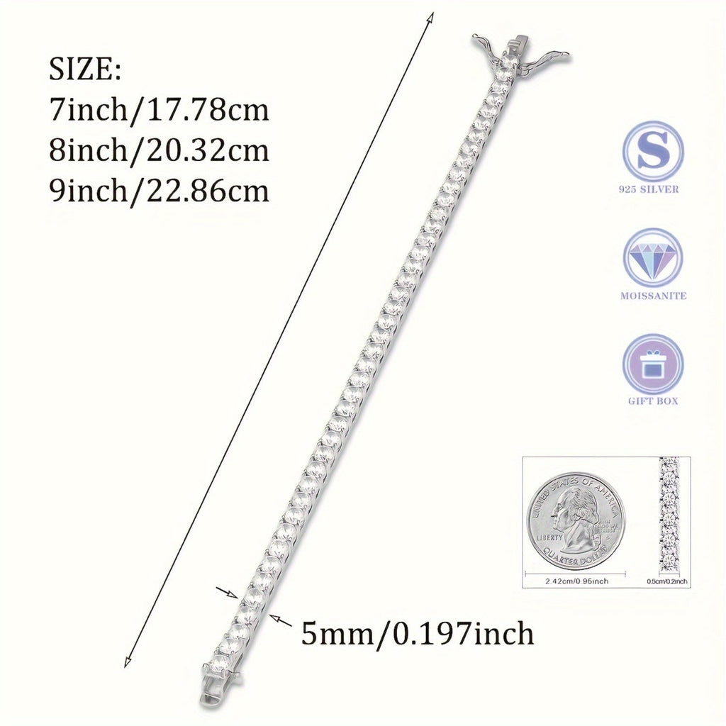 925 Sterling Silver Moissanite Tennis Bracelet 5mm – 0.5 Carat Lab Diamond Luxury Jewelry Gift for Women Men Wedding Anniversary Birthday Christmas