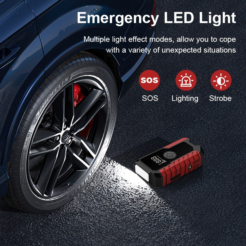 Portable Car Jump Starter 7-in-1 10000mAh 5000A Peak – 150PSI Digital Tire Inflator, LED Emergency Light & USB Charging for 12V Gas & Diesel Trucks SUVs Motorcycles – Holiday Gift for Men
