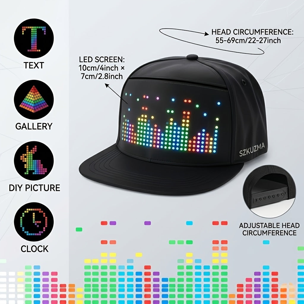 Programmable LED Hat APP Controlled Scrolling Text & Animation – Unisex Adjustable Smart Light Up Baseball Cap for Party Wedding Valentine's Day Carnival Festival in 3 Pixel Options