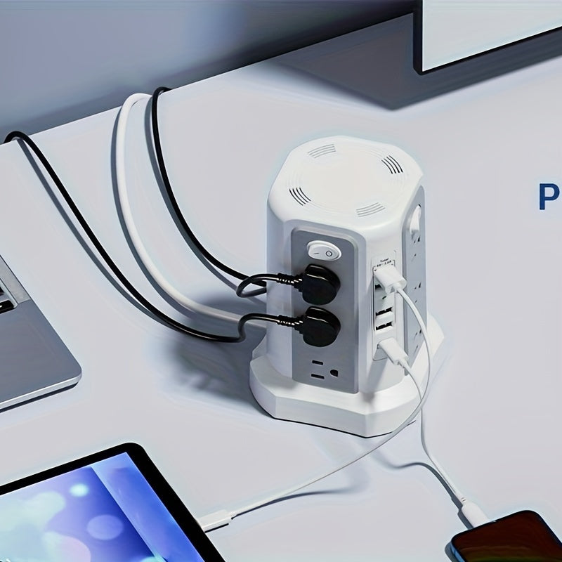 Power Strip Tower 16 AC Outlets 5 USB Ports USB-C PD20W Fast Charging 1500J Surge Protector Flat Plug Desktop Extension Cord for Home Office Dorm Room Workstation 10 Style Options