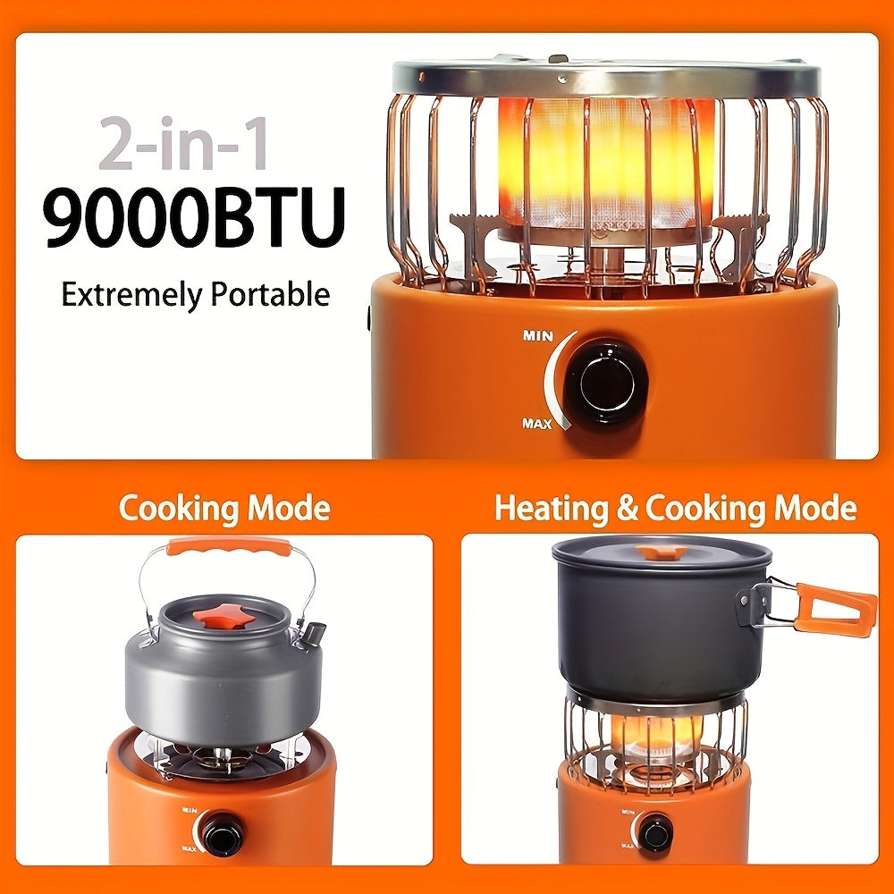 Propane Camping Stove 9000 BTU 2-in-1 Stove & Heater with Gas Hose & MAPP Converter – Adjustable Flame Portable Indoor Outdoor Gas Burner, Stainless Steel Compact Design for Camping Cooking & Emergency