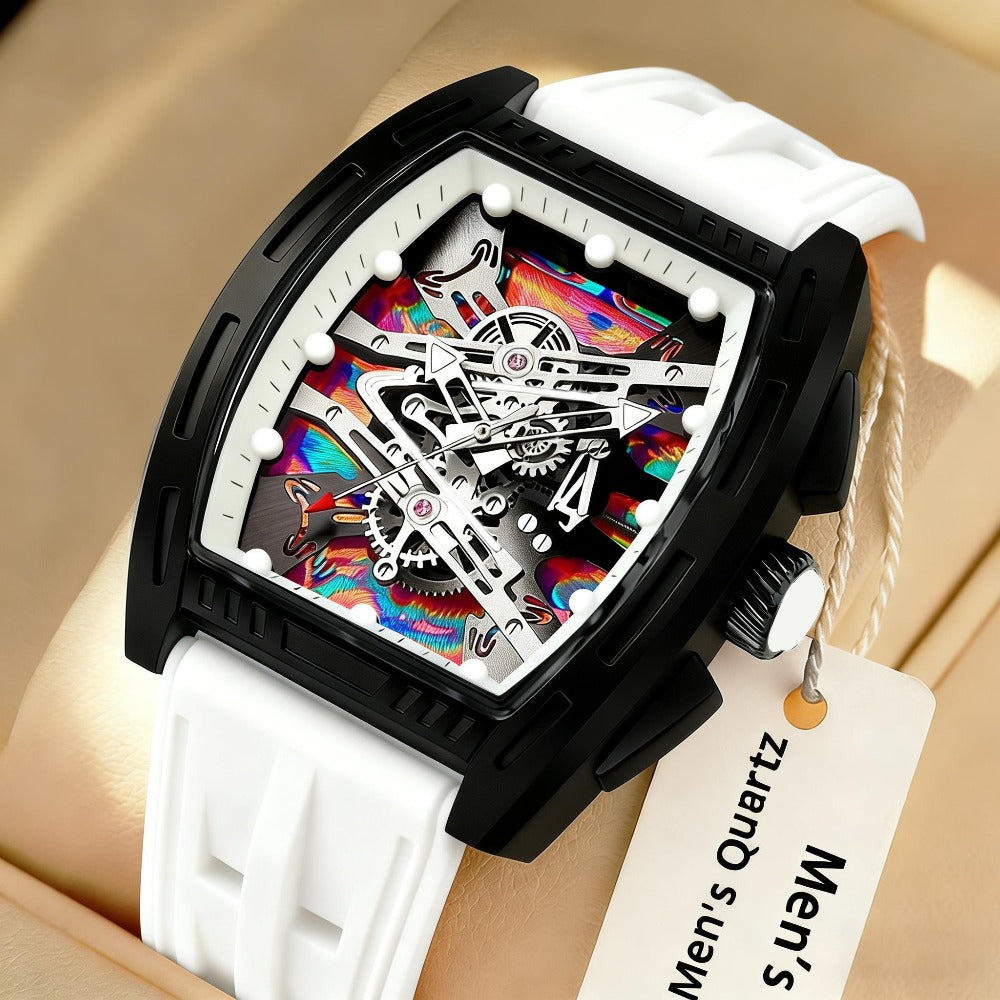 Men's Barrel Tonneau Quartz Watch Retro Vintage Silicone Strap – Analog Fashion Wristwatch 5 Colors White Black Red Blue Green, Birthday Gift for Him
