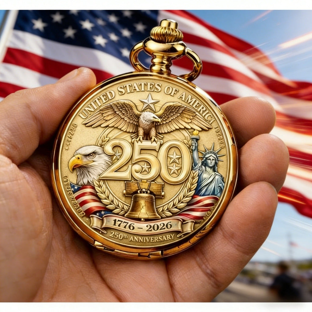 USA 250th Anniversary Pocket Watch 1776–2026 – Retro Wind-Up Mechanical Timepiece Bald Eagle Statue of Liberty Patriotic Commemorative Collector Gift for History Buffs Veterans American Pride