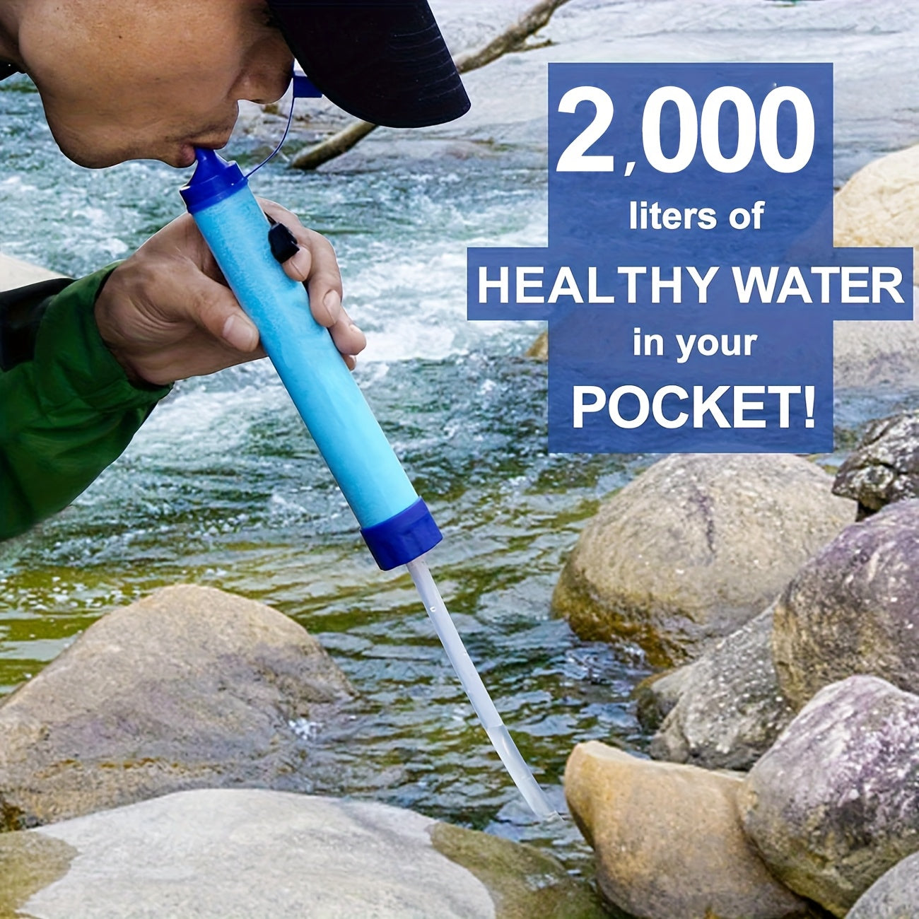 Water Filter Straw Personal Water Purifier Filtration System Removes 99.99% Bacteria Protozoa Lightweight Portable for Camping Hiking Backpacking Survival Emergency Gear with Carabiner Syringe