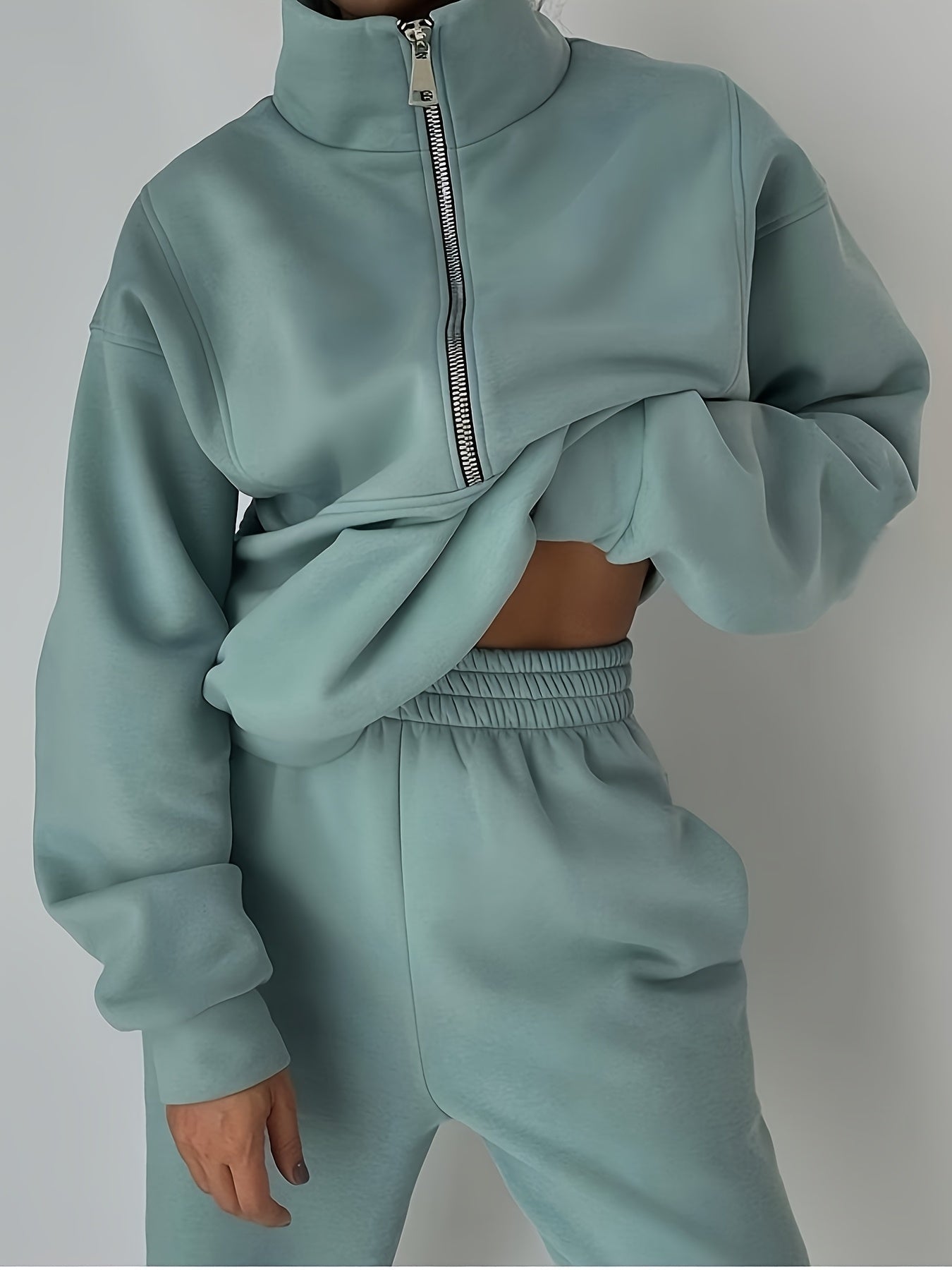 Fleece Two-Piece Set Women Sporty Street Casual Sweatshirt Pants Soft Cozy Matching Loungewear 10 Colors Pink Blue Black Purple Olive Green S-XXL