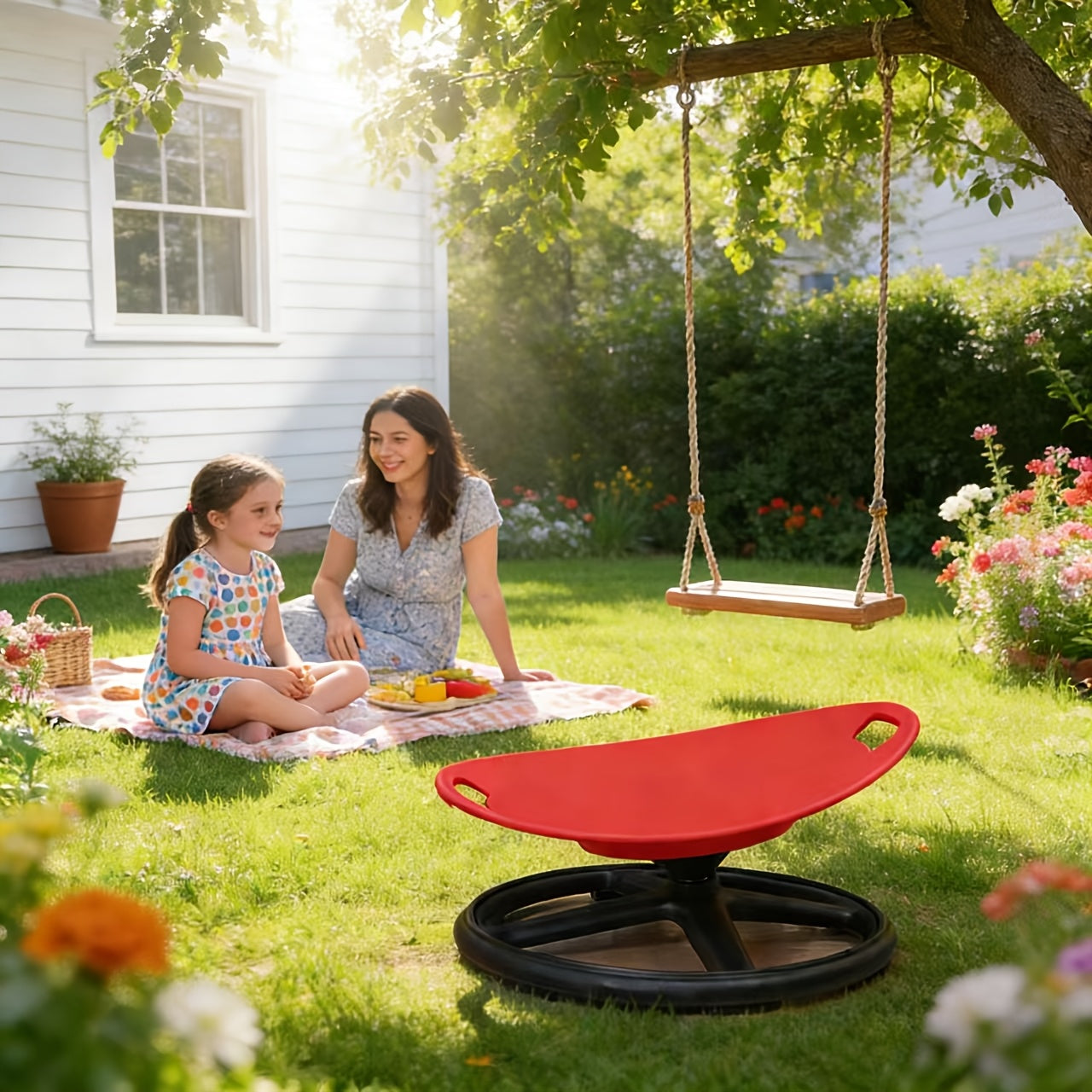 Spinning Sensory Chair for Kids with Autism & ADHD – Durable Plastic & Metal Indoor Outdoor Balance Coordination Vestibular Therapy Seat in Red & Blue for Children Sensory Play