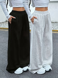 Women's Wide Leg Pants Elastic Waistband Pockets Loose Fit Casual Palazzo Jogger Sweatpants High Waist Comfortable Trousers All Season S-XXL Black Gray