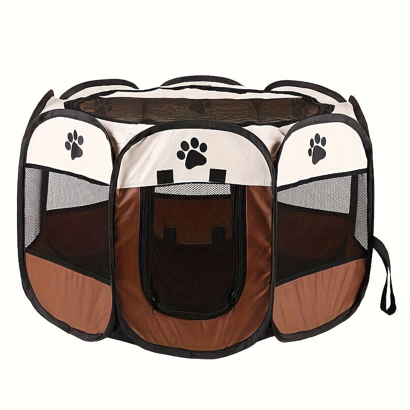 Octagonal Pet Playpen Tent Foldable Oxford Fabric - No Assembly Indoor Outdoor Dog Cat Enclosure Kennel Maternity Room M L XL Blue & Beige, Portable Collapsible Pet Exercise Pen