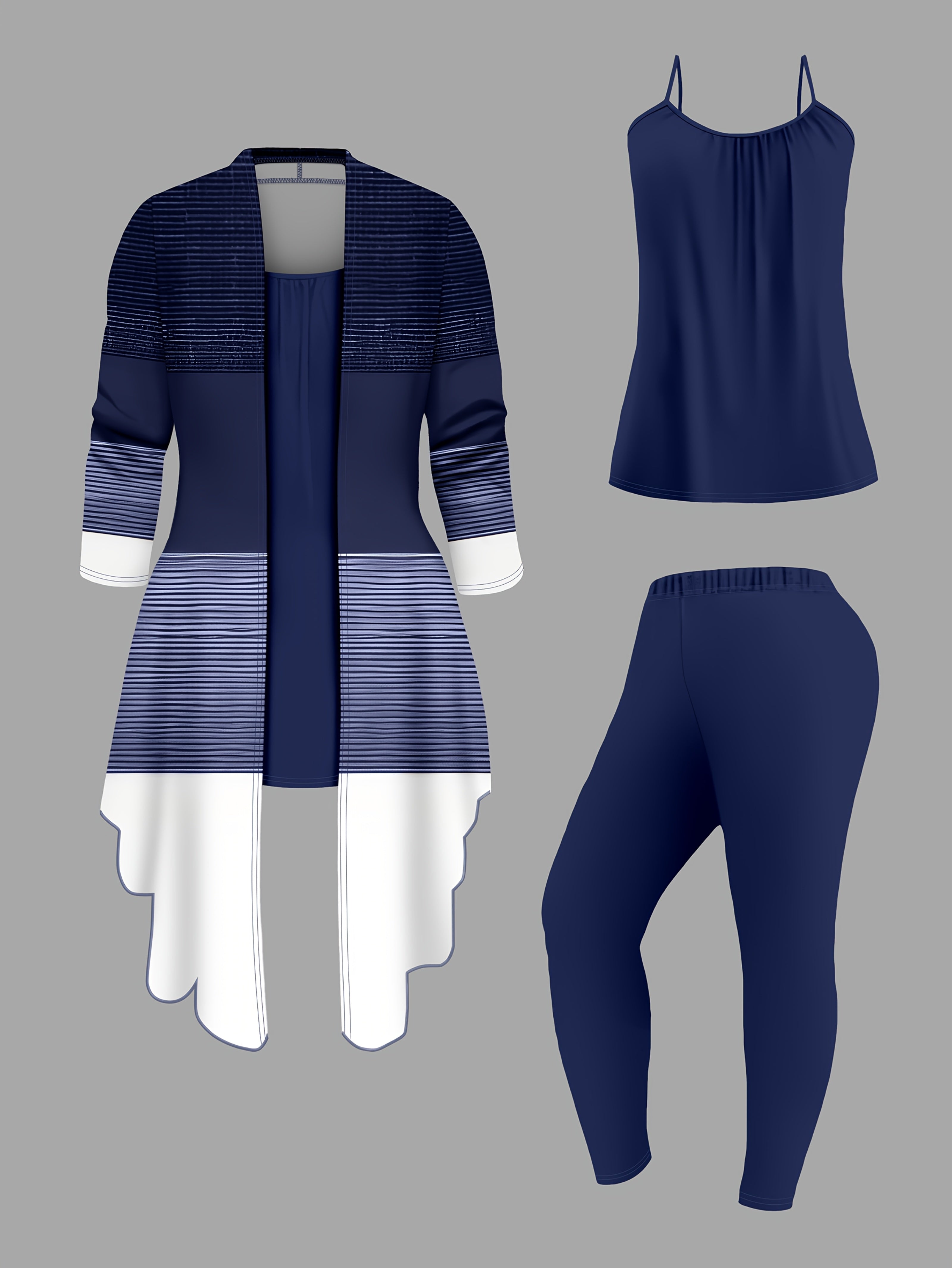 3-Piece Suit Set Women Printed Cardigan Jacket Solid Slacks Vest Elegant Office Outfit Blue Navy Deep Red Green S-XXL Business Casual