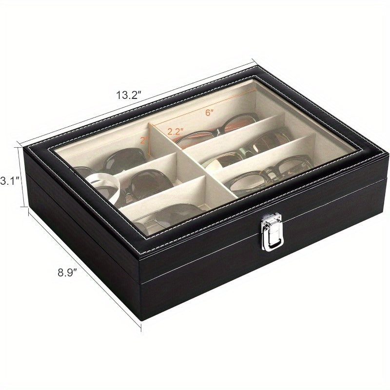 8-Slot PU Leather Eyeglasses Storage Case – Large Capacity Glasses Organizer Display Box for Sunglasses Reading Glasses Household Collection Black White Green