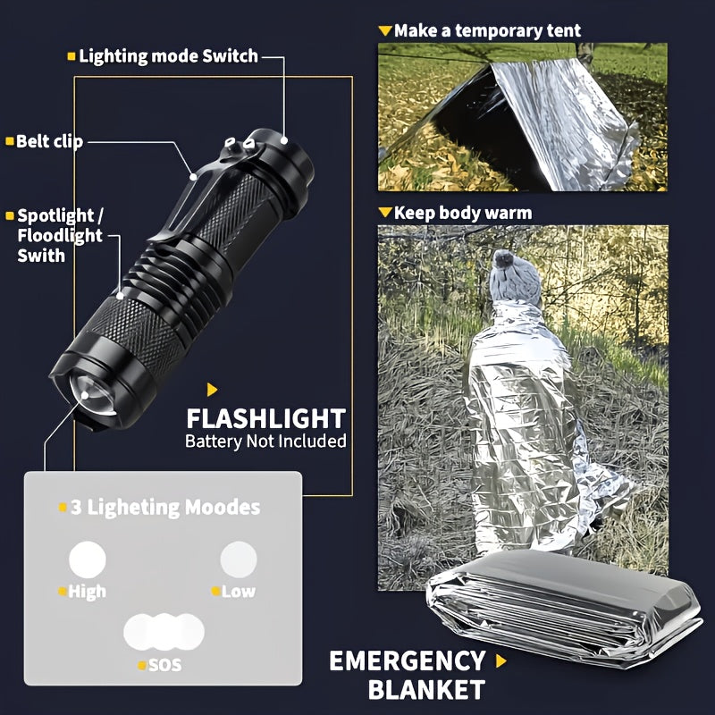242-Piece Survival Kit – Outdoor Emergency Gear with Fire Starter & First Aid Tools for Camping Hiking Travel Car School, Men & Women Gift, Multiple Colors