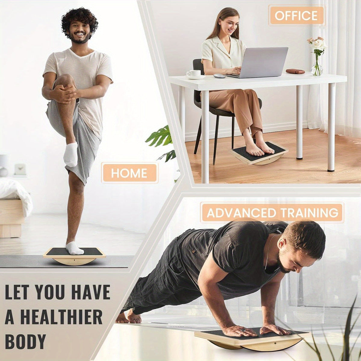 Wooden Balance Board for Adults – Anti-Slip Wobble Rocker Board 350 LBS, Balance Plate & Circular Board Options, Core Strength Physical Therapy Standing Desk Rehab Training for Beginners Seniors Athletes