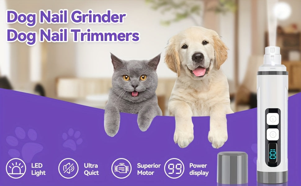 Quiet Dog Nail Grinder with LED Light – Upgraded 3-Speed Rechargeable Electric Pet Nail Trimmer & Grinder Kit, Painless Paw Grooming for Small Medium Large Dogs & Cats