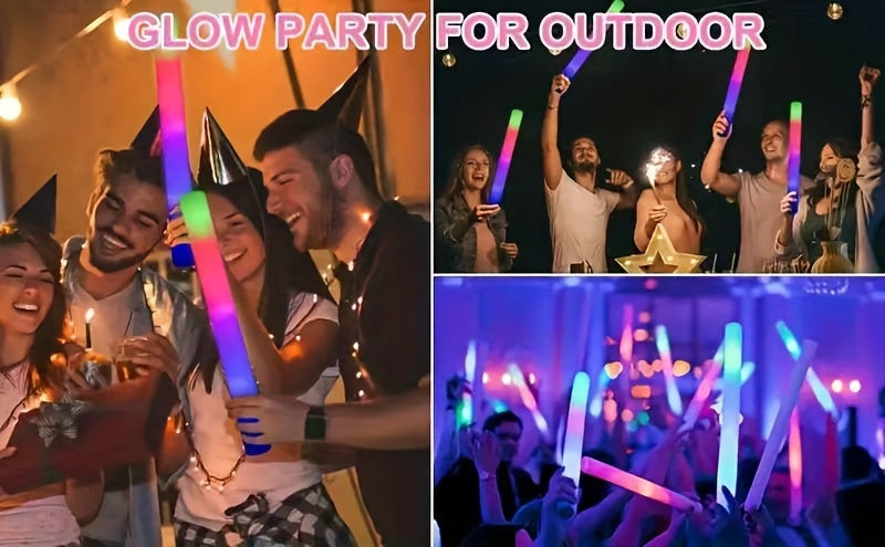 LED Foam Light Sticks Bulk Pack 28 48 or 100 Pieces – 3-Mode Color Changing Flashing Glow Sticks for Glow Parties Weddings Concerts Birthdays Halloween Christmas Camping Cheering Events – Safe for Kids Adults
