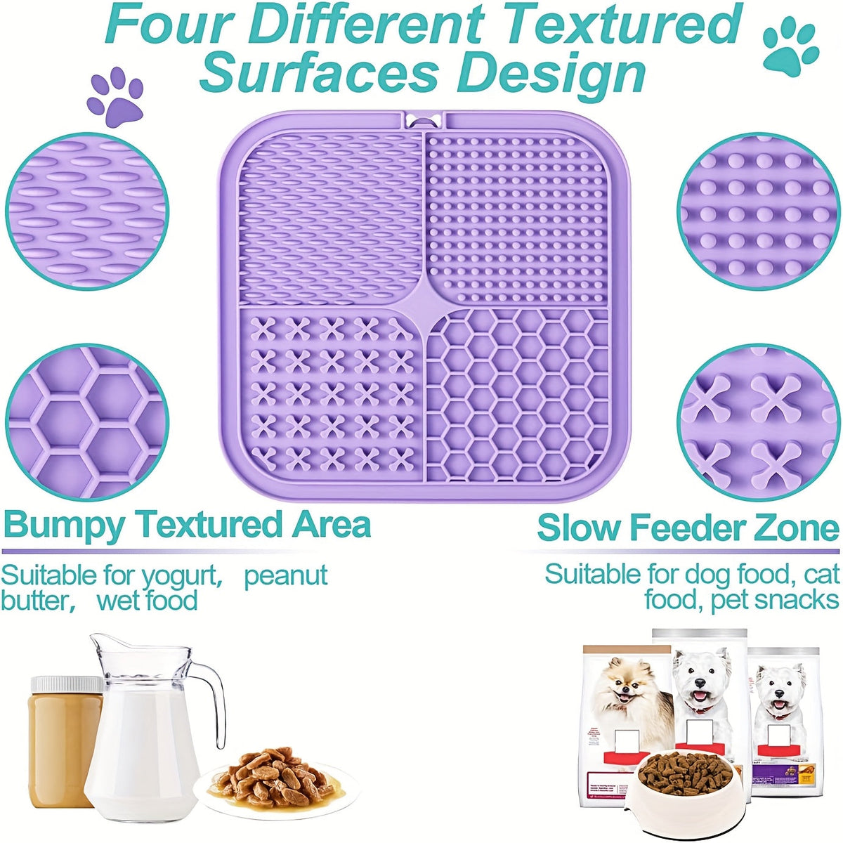 Licking Mat for Dogs and Cats with Suction Cup Slow Feeder Pad Bath Time Boredom Anxiety Relief Peanut Butter Treat Lick Mat 1 2 4-Pack
