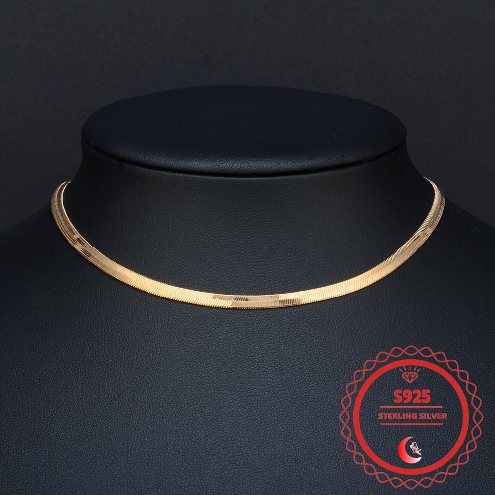 8mm Bold Italian Herringbone Chain Necklace – 24K Gold Plated 925 Sterling Silver Wide Flat Snake Chain for Women Men 18–24 Inch Statement Jewelry Gift