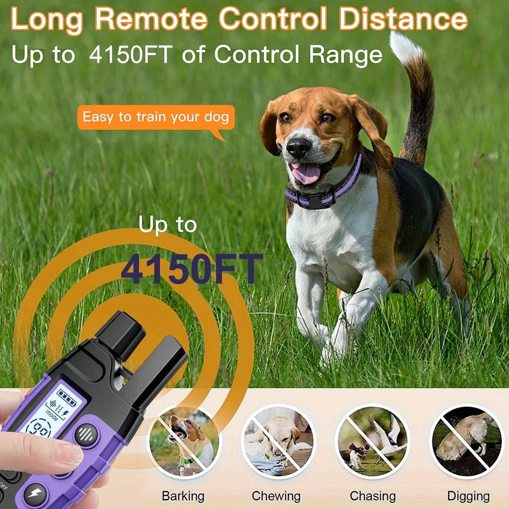 Dog Training Collar with Remote 4150ft Range Shock Vibration & Beep Modes Rechargeable E-Collar – Small to Large Dogs 5-150lbs, 1 Dog & 2 Dog Options, Purple