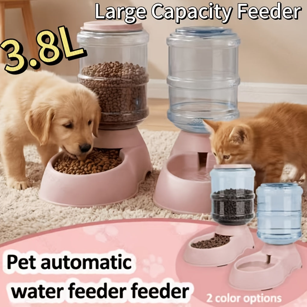 Automatic Gravity Pet Feeder and Water Dispenser 1 Gallon 3.8L - No Battery BPA-Free PP, Hands-Free Gravity Feeding Station for Cats and Small Medium Dogs, Perfect Pet Gift