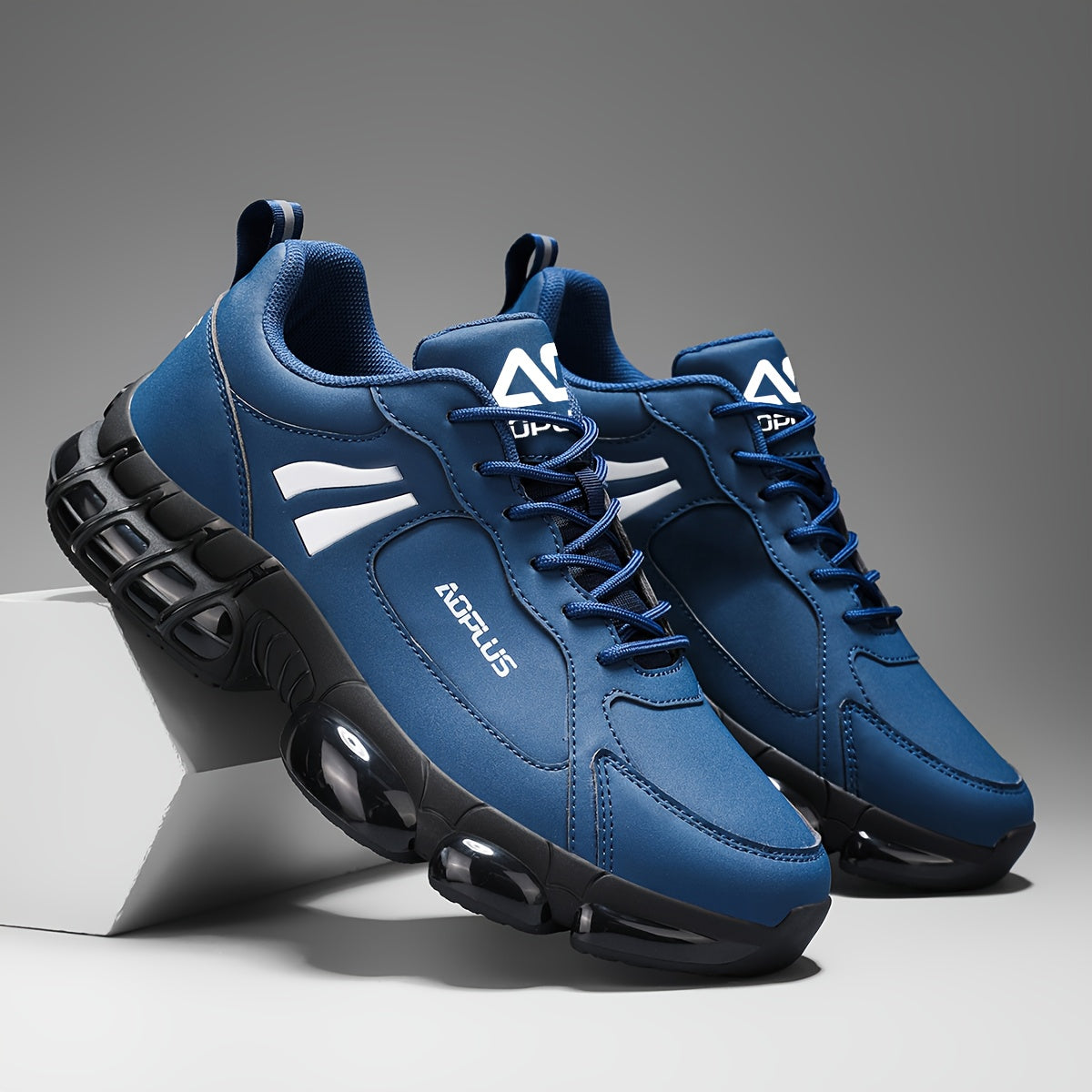 Wear-Resistant All-Season Men's Road Running Sneakers – Anti-Slip Lace-Up Low Top Athletic Shoes for Running Gym Casual Outdoor, Blue Black White, Wide Sizes US 6.5–13.5