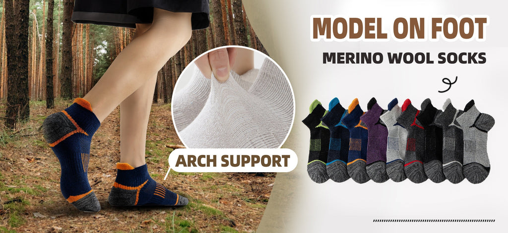Merino Wool Hiking Socks 6 Pairs for Men & Women – Cushioned Ankle Compression Running Work Socks, Moisture-Wicking Breathable Low Cut No-Show Design, All-Season Blister-Free Comfort
