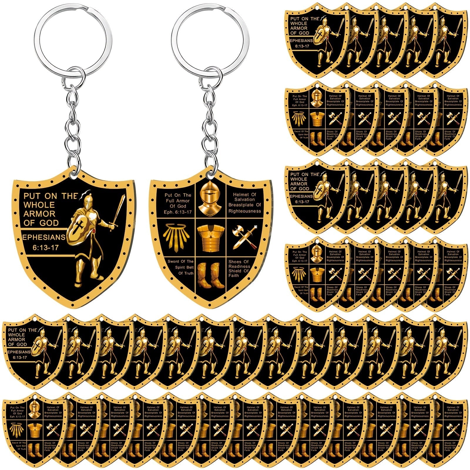 36-Piece Armor of God Christian Bulk Keychains – Put On The Whole Armor of God Ephesians 6:11 Military Knight Acrylic Zinc Alloy Religious Gifts for Men Church Giveaways Party Favors