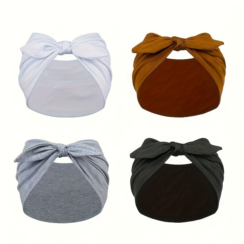 Rabbit Ear Bow Headbands for Women 4 Pack Wide – Non-Slip Elastic Sports Yoga Gym Hair Wrap Soft Thick Turban Hairband Set, Cute Bow Knot Hair Accessories Gift for Girls & Teens