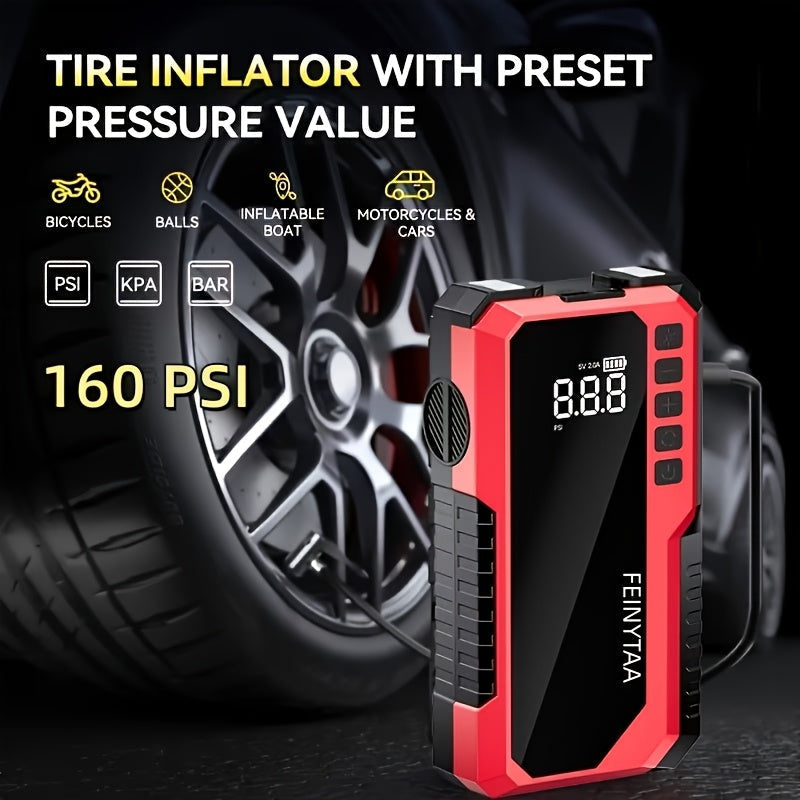 Jump Starter with Digital Tire Inflator 5000A 10000A Peak Multi-Function Car Jump Box Smart Battery Clamps LED Flashlight Power Bank Emergency Kit for Car Truck SUV RV Motorcycle – G800 G818