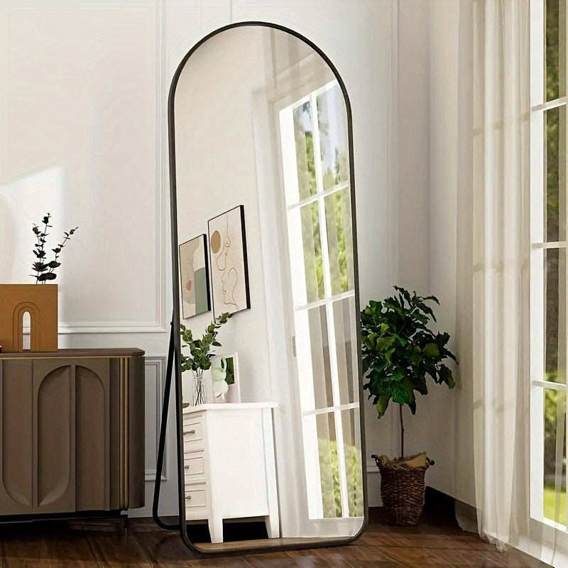 Full Length Floor Mirror with LED Lights - Arched & Rectangle Top, Aluminum Frame, 71" Standing Dressing Mirror for Bedroom & Living Room, Black Gold White, 5mm Tempered Glass