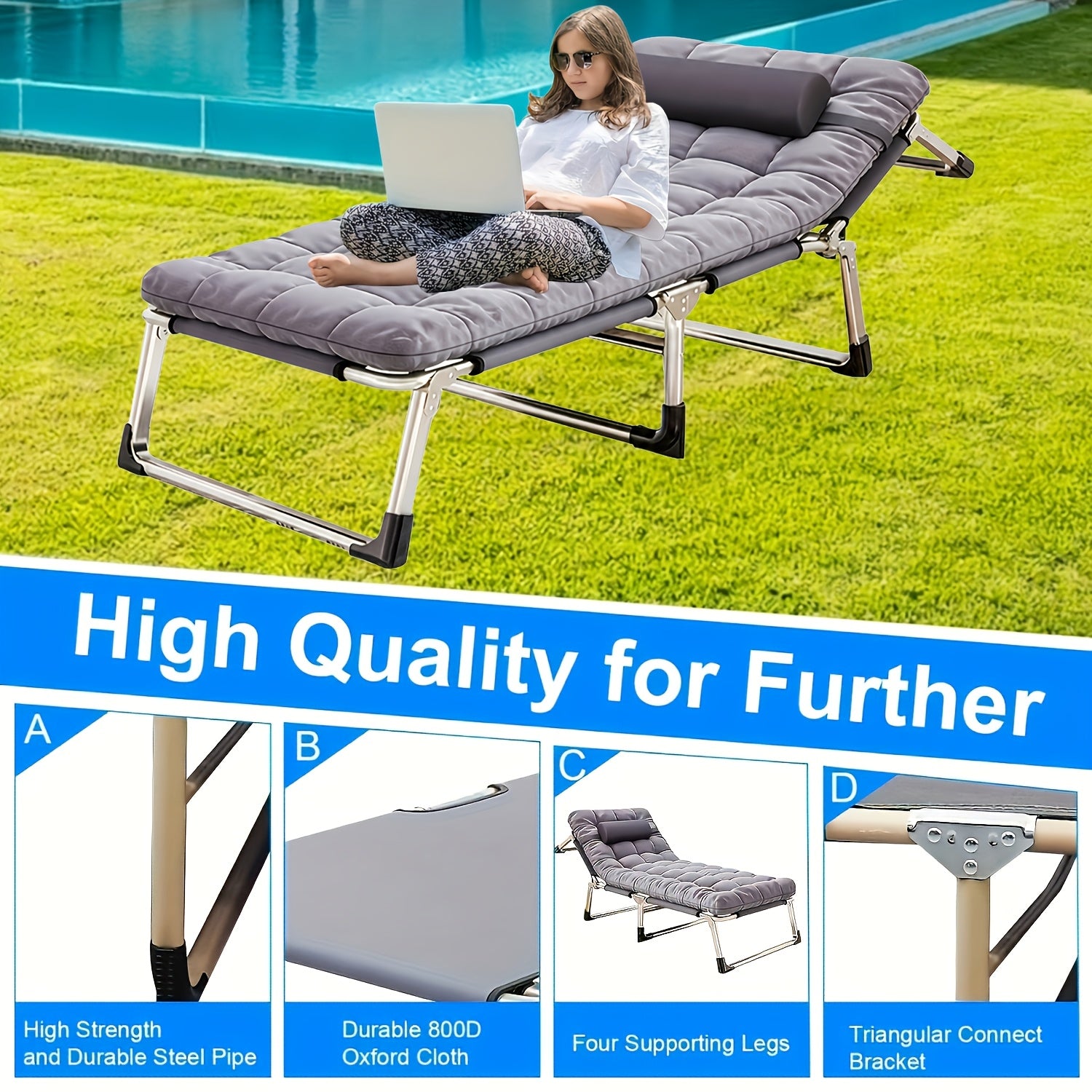 Heavy Duty Folding Camping Bed with Flip-Up Mattress Included 450-600 lbs 70-75 Inch Portable Guest Bed for Adults Teenagers Travel Garden Balcony Outdoor