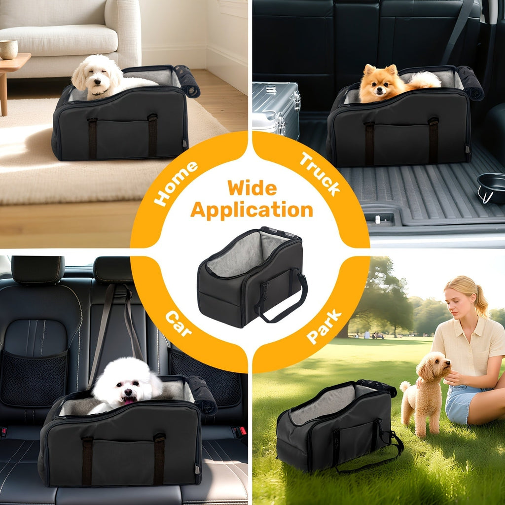 Pet Car Booster Seat with Safety Harness Center Console Dog Car Carrier Nest for Small Dogs Cats Portable Travel Pet Bed Easy-Clean Multiple Colors