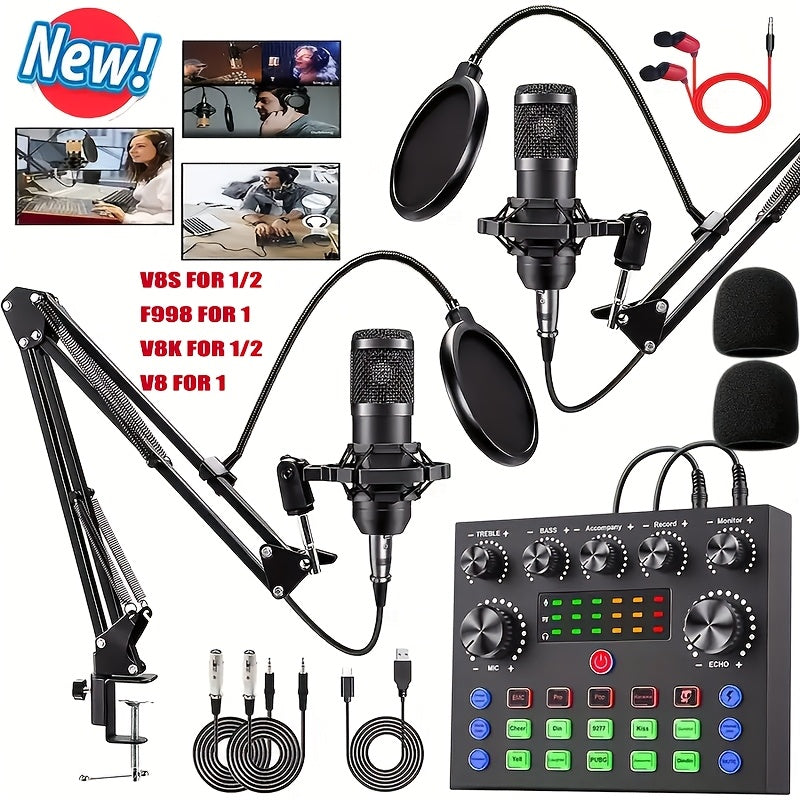 BM-800 Podcast Recording Studio Bundle with Live Sound Card, Voice Changer & Earphones – Complete Audio Interface Kit for Streaming, Vlogging & Live Broadcast, Multiple Models Available