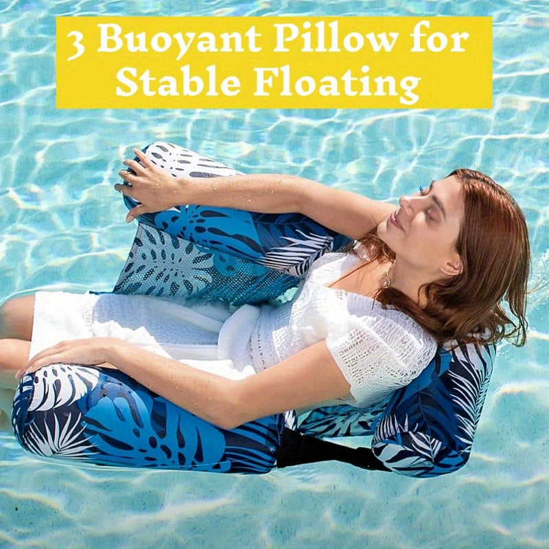 Inflatable Pool Float Chair for Adults – Leaf Design Floating Lounger with Mesh Sling Seat, 1 & 2 Pack, Portable Summer Float for Pool Beach Lake Party, 30x16x24 Inch
