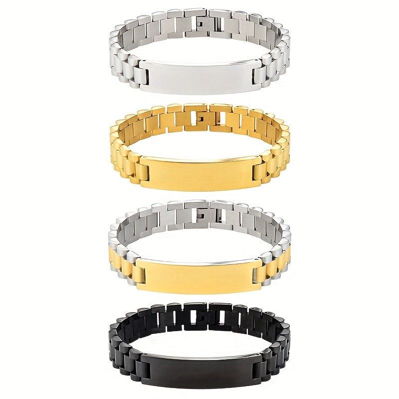 Men's Personalized Stainless Steel Bracelet Custom Letter Engraving Punk Style – 304L Hypoallergenic Wrist Jewelry 4 Colors Steel Gold Black, Birthday Father's Day Gift for Him Boyfriend Dad