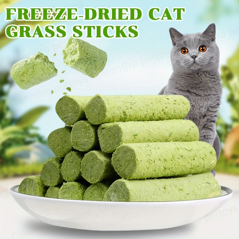 Cat Grass Freeze-Dried Grinding Sticks – Edible Chew Toy for Cats Teeth Cleaning & Hairball Removal, Natural Cat Grass Snack Treats 15 or 30 Pcs