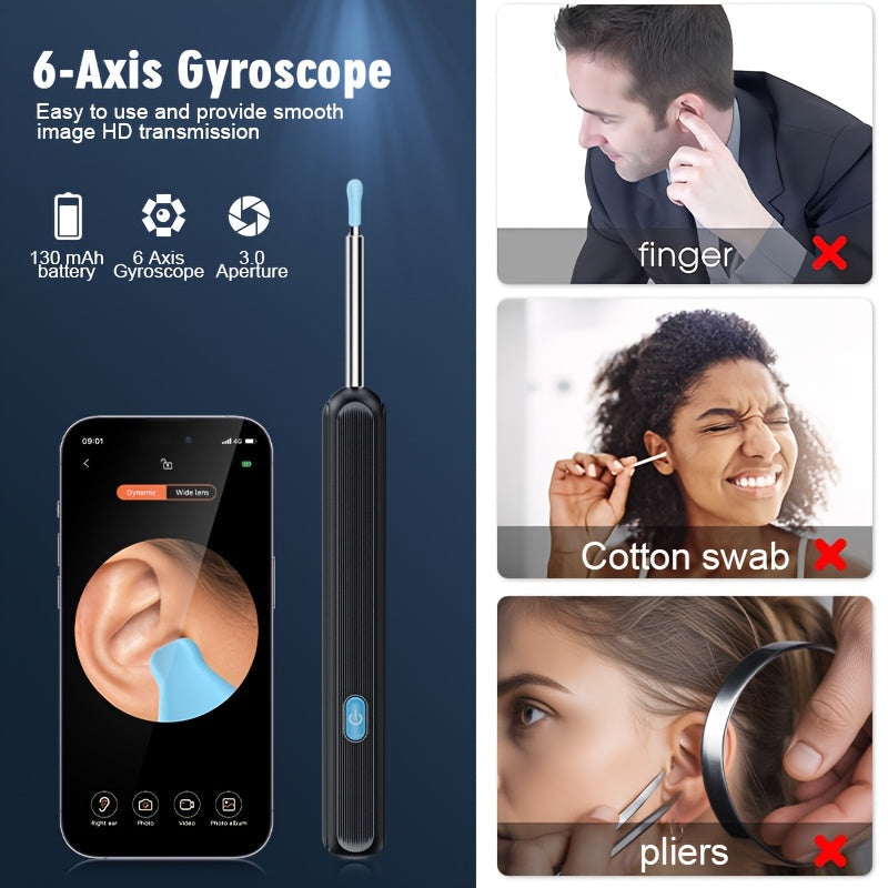 Ear Wax Removal Camera Kit 1080P HD Wi-Fi Otoscope – Wireless Ear Cleaning Tool with 6 Ear Spoons & Tweezers, Rechargeable, Real-Time View for iPhone & Android, Portable Ear Care for Adults & Seniors