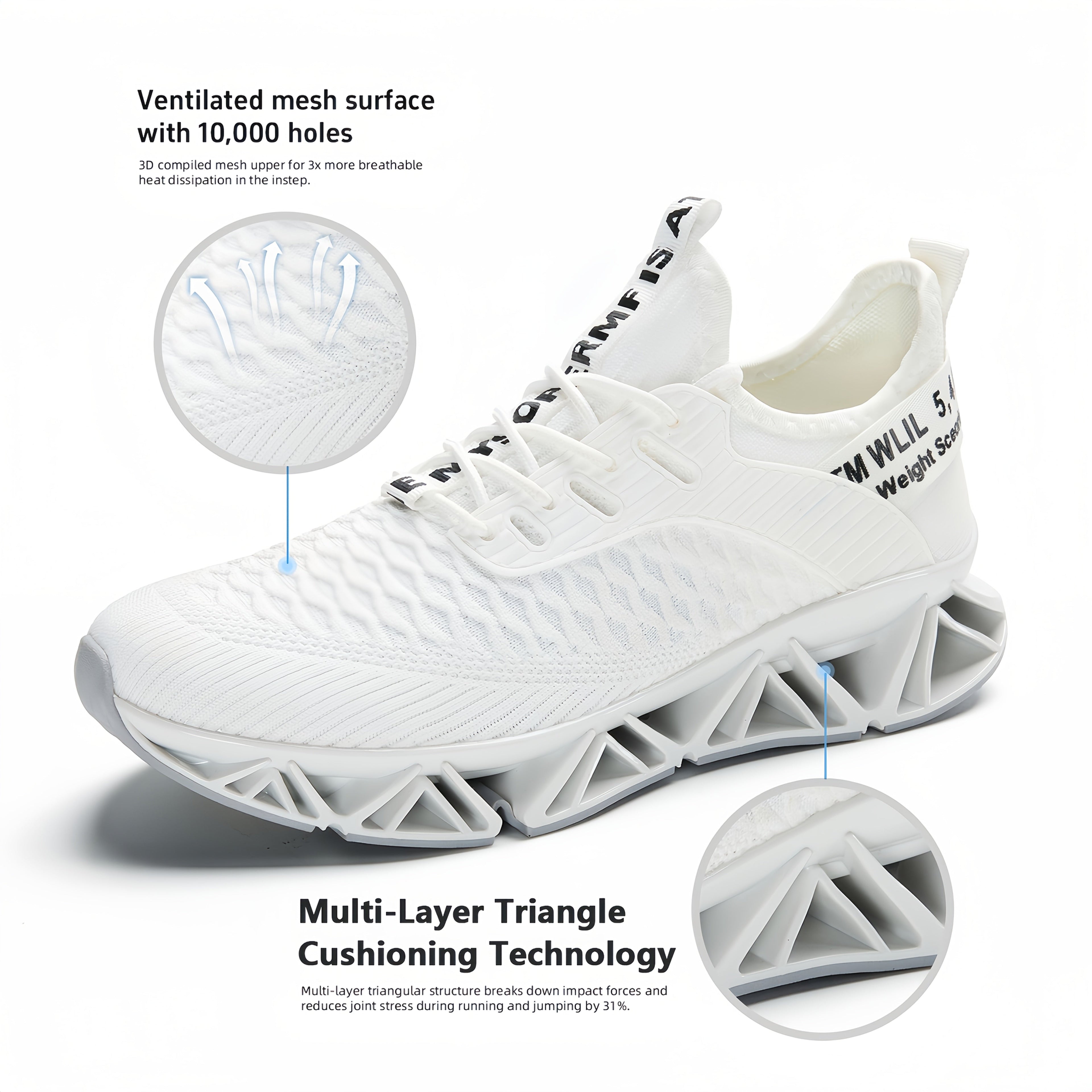 Men's Lightweight Breathable Running Shoes Non-Slip TPU Sole EVA Cushion Insole – Lace-Up Low Top Athletic Sneakers in White Red Black All-Season US Sizes 7.5 to 13