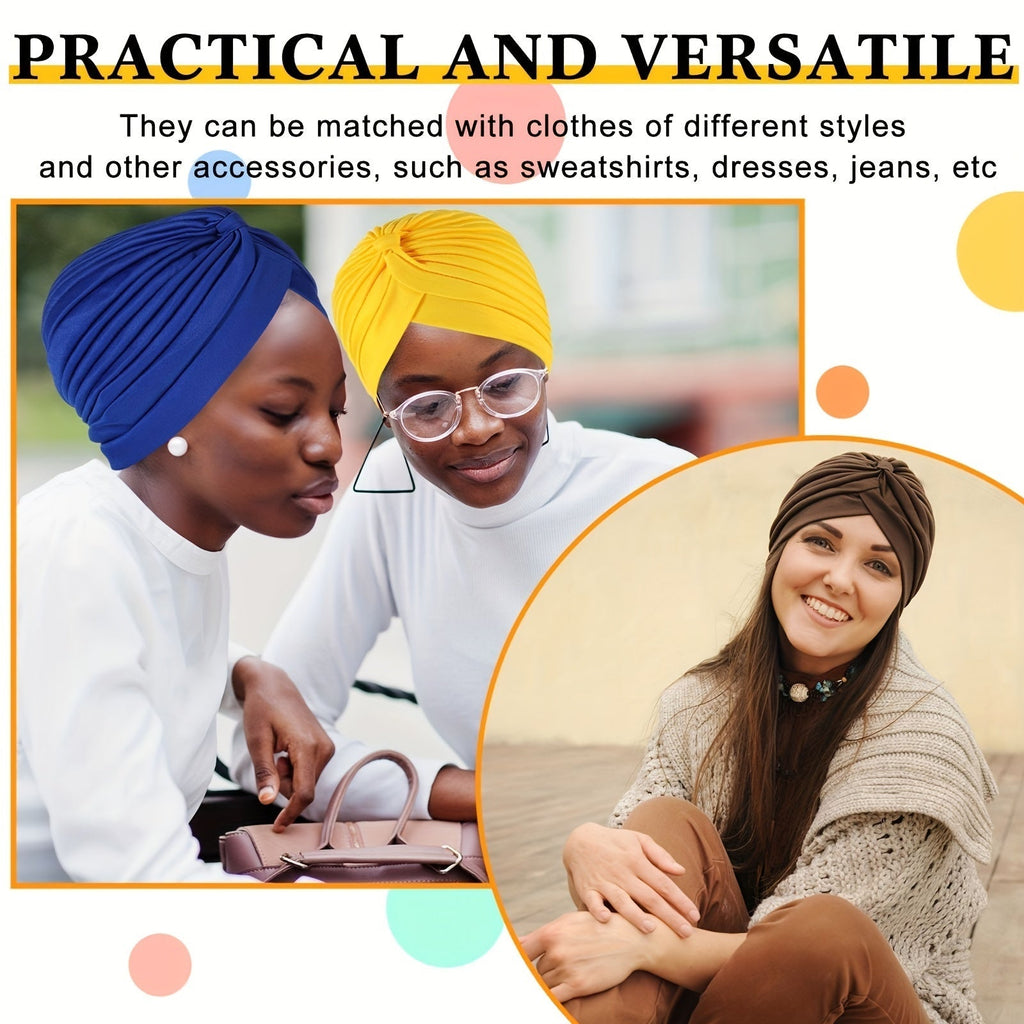 15-Pack Bohemian Turban Head Wraps Women – Pre-Tied Pleated Multicolor Twisted Hair Wraps Breathable Ultra-Soft Headbands Chemo Hair Loss Everyday Style