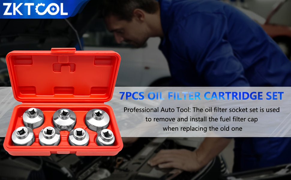 7 Piece Oil Filter Socket Wrench Set 3 8 Inch Drive CR-V Steel 24mm 27mm 29mm 30mm 32mm 36mm 38mm Universal Oil Filter Removal Tool Kit for DIY Car Oil Changes Mechanic Home Garage
