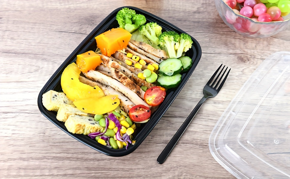 28oz Meal Prep Containers 50 & 150-Pack with Lids – BPA-Free Leakproof 1-Compartment Disposable Plastic Bento Lunch Box, Stackable, Microwave Dishwasher Freezer Safe Food Storage
