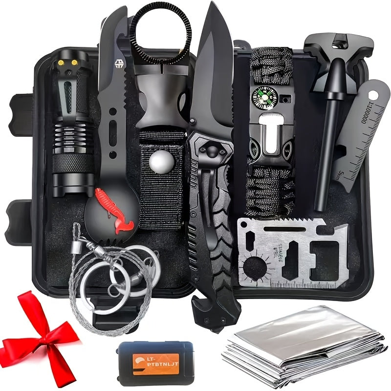 Men's Survival Kit 12 to 115 Piece Emergency Gear Set with Flint Fire Starter Multi-Tool for Camping Hiking Hunting Fishing Outdoor Adventure Gift for Dad Husband