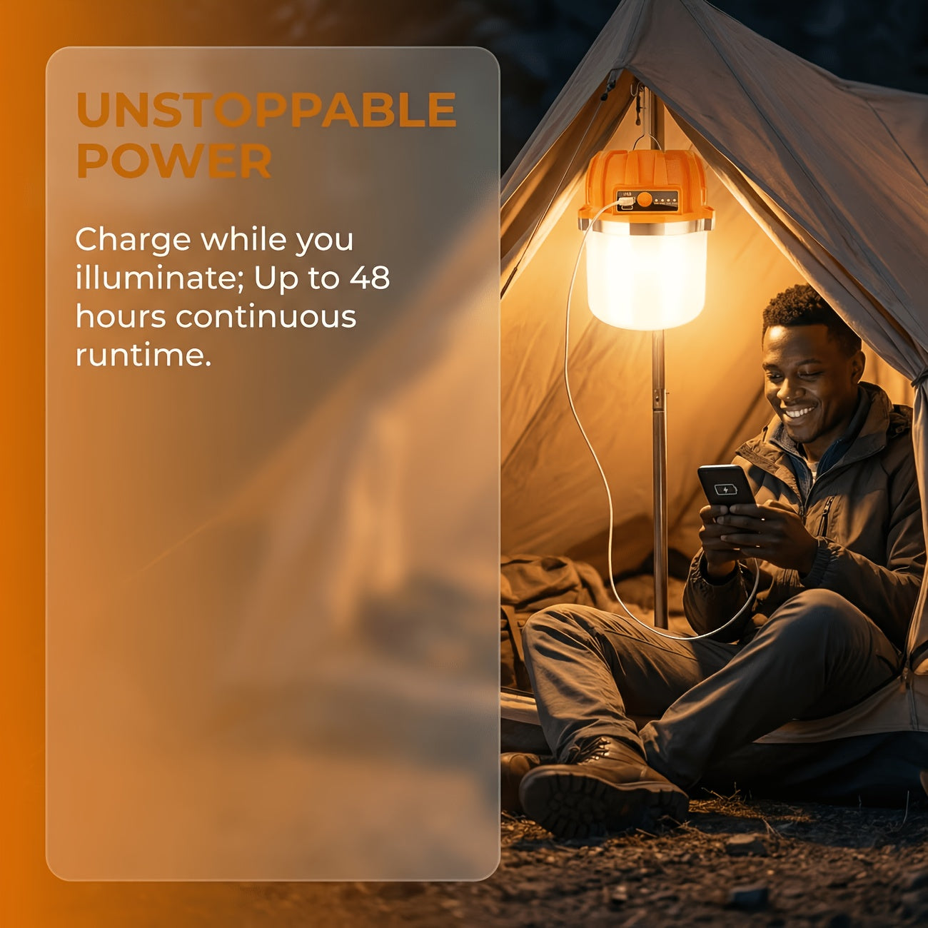 LED Camping Lantern USB Rechargeable with Built-In Power Bank, Ultra-Bright Portable Hanging Tent Light for Camping BBQ Patio Outdoor Emergency, Charges Mobile Phones, Freestanding & Hanging Design