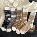 Women's Thermal Winter Socks 5 Pack Fluffy Warm Mid-Calf – Cozy Cold Weather Socks with Ethnic Rhombus Pattern, Soft Fabric for Outdoor Commuting & Everyday Wear, Multi-Color