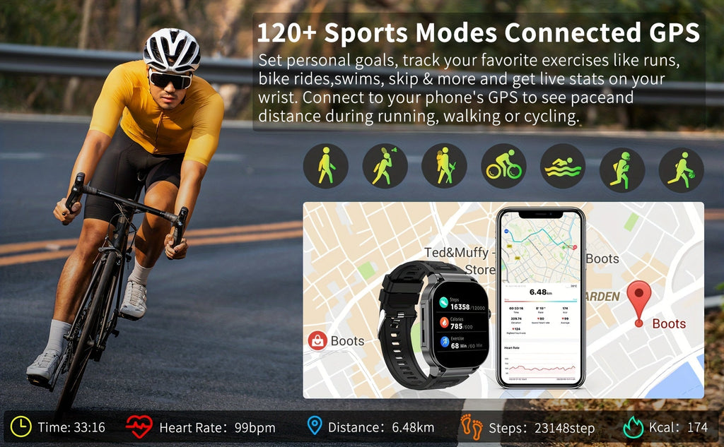 Smartwatch with AI Voice Command 2.1" HD Full Screen Bluetooth 5.3 – 400mAh Battery, Wireless Calls, SMS Alerts, 123+ Sports Modes, Music Playback, Heart Rate & Fitness Tracker for Men Women