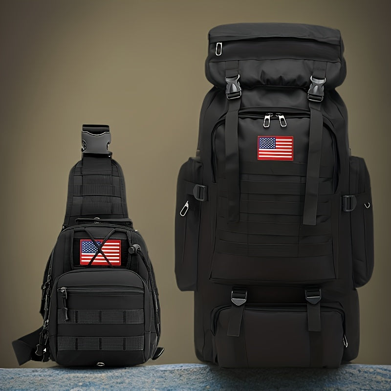 Tactical Backpack & Chest Pack 2-Piece Set - 80L 3-Day Assault Pack for Men, Polyester Molle Military Backpack for Hiking, Camping, Hunting, Travel & Outdoor Sports