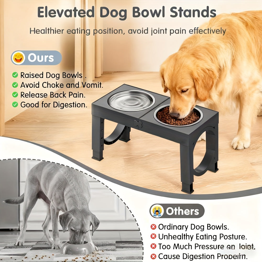 Elevated Dog Bowls Foldable Raised Feeder Stand 2 Stainless Steel Bowls Adjustable 5 Heights Non-Slip Portable – Dog Food Water Bowl for Small Medium Large Dogs & Cats, 2-Pack