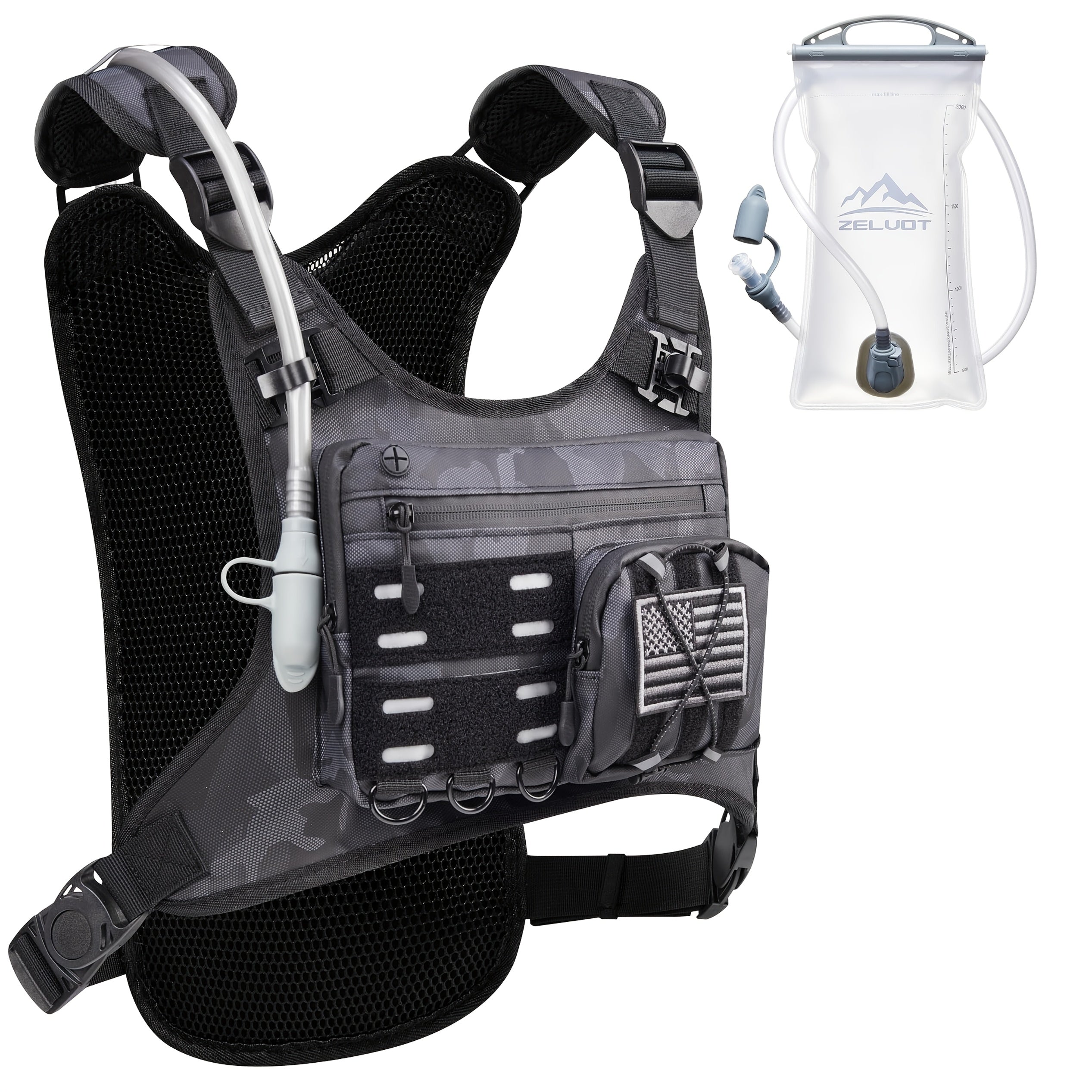 Running Hydration Vest with 3L Water Bladder Lightweight Adjustable Chest Pack Reflective Gear Holder for Men Women Marathon Trail Running Hiking Black Gray Camo Olive