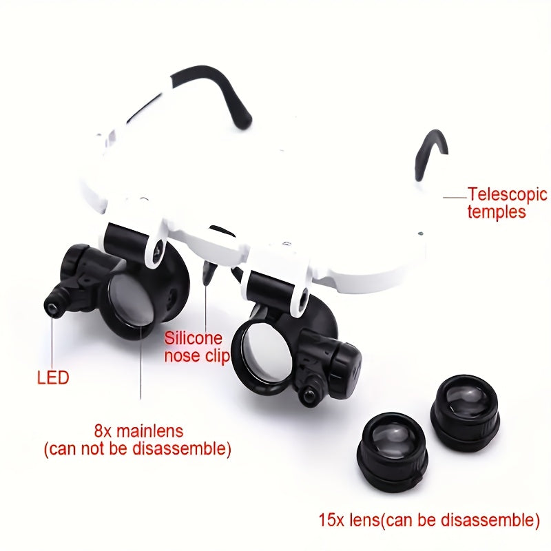 Head Mounted Magnifier 8X 15X 23X Hands-Free Dual Lens Magnifying Headset with Adjustable Headband – Precision Magnifier for Jewelry Making Electronics Repair Soldering Crafting Diamond Painting and Reading