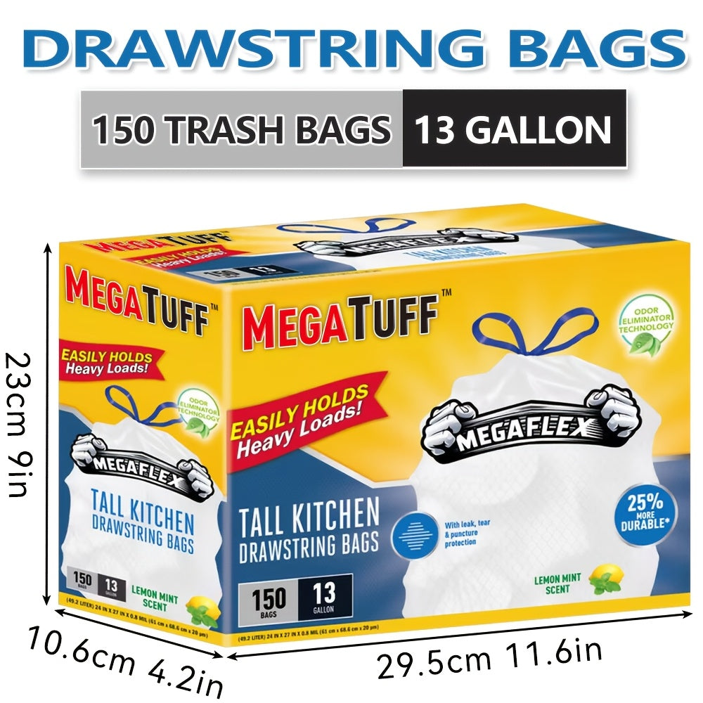 13 Gallon Drawstring Kitchen Trash Bags Odor Eliminator Lemon Mint Scent Puncture Tear Resistant Disposable Garbage Bags 78-Count 150-Count Box Value Pack