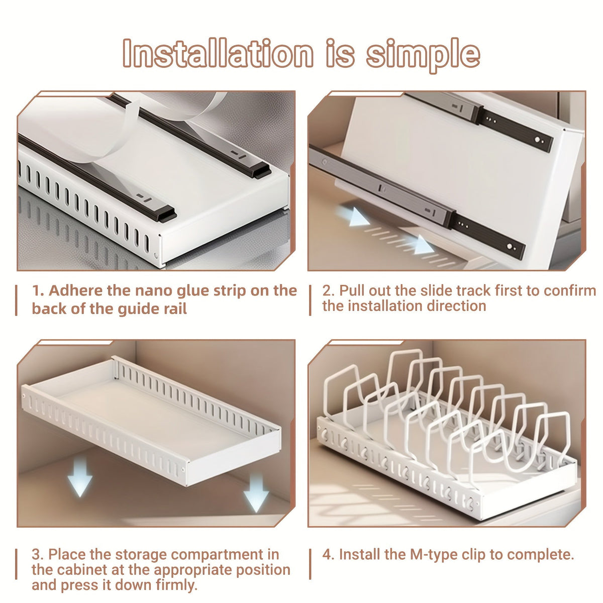 Pull Out Pot & Pan Organizer Rack for Under Cabinet – Slide Out Lid Holder with 8 Adjustable Compartments, Drill-Free Install, Kitchen Cabinet Cookware & Baking Sheet Organizer – 1pc or 2pcs